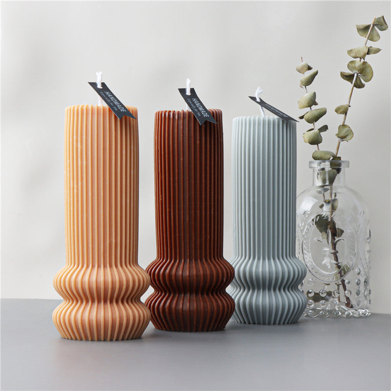 Cylindrical Tall Pillar Candle Molds Ribbed Aesthetic Twist Silicone Mould Geometric Abstract Decora Mold Gifts Craft Home Decor